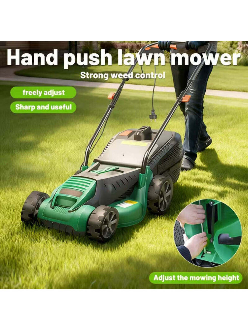 1600W Corded Electric Lawn Mower, 3-Speed Height Adjustment 7.93gal Grass Box